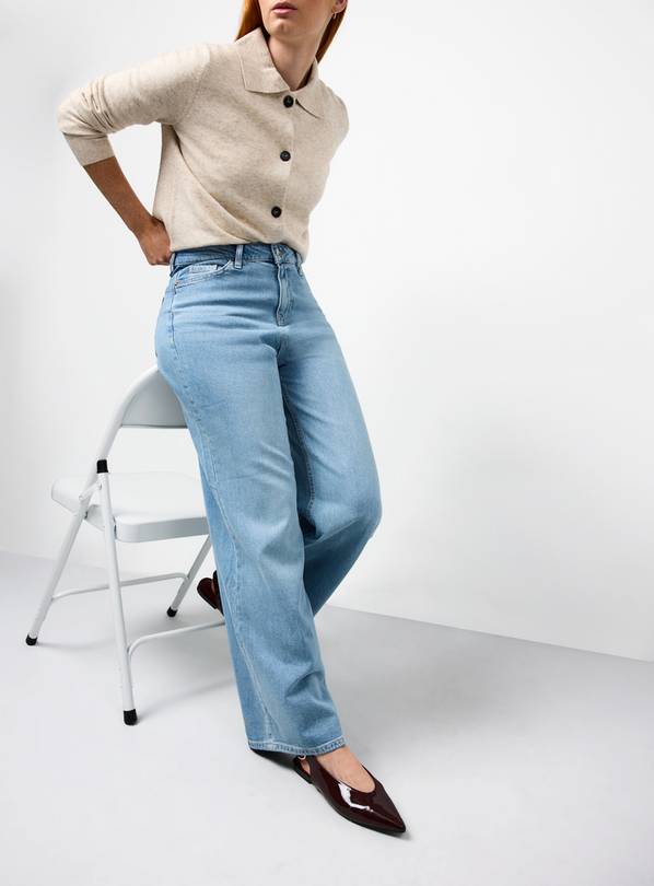 Light Rinse Denim Wide Leg Jeans 8L